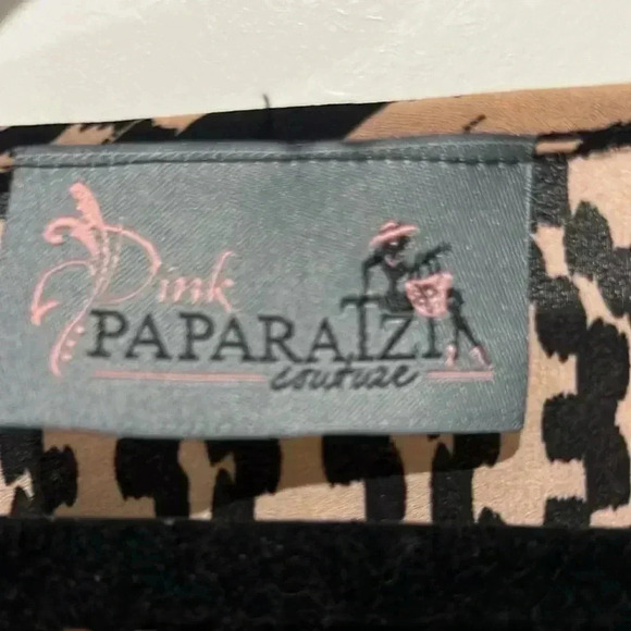 PINK PAPARATZI FLOWY BLACK & TAN 3/4 SLEEVE BLOUSE SIZE LARGE - Picture 4 of 7